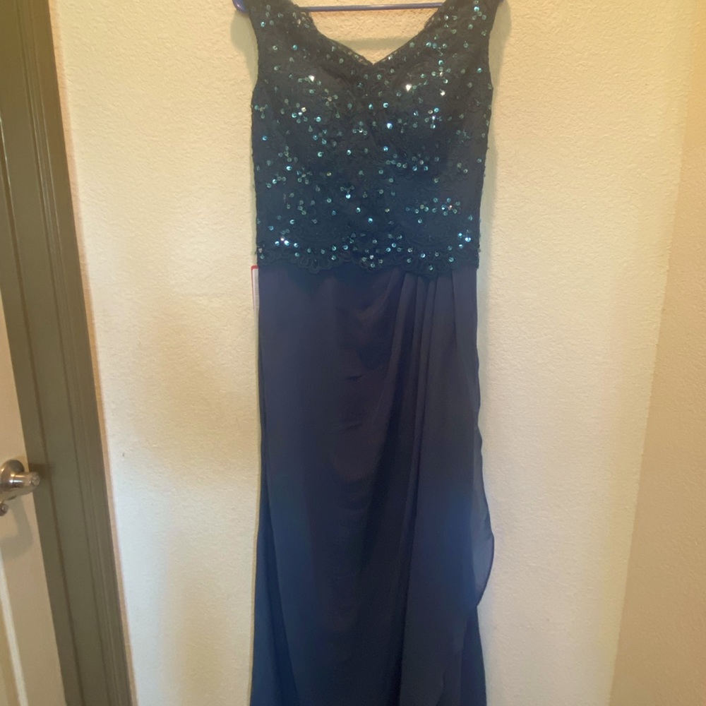 Floor length teal blue formal gown